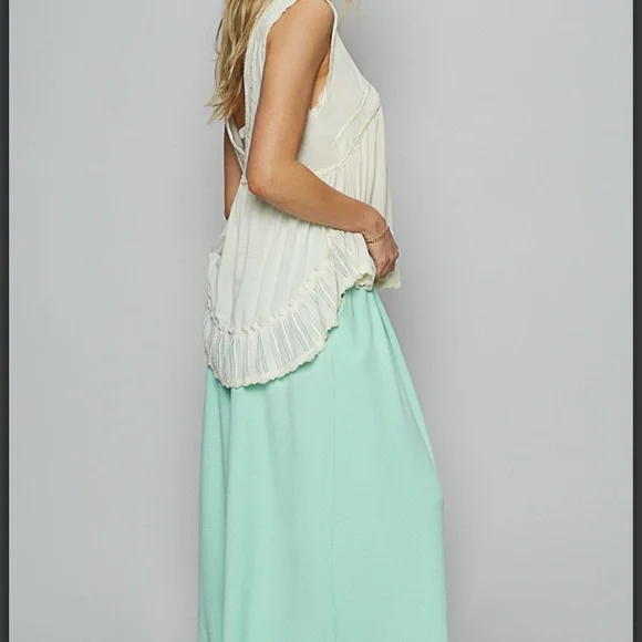 POL Thermal Pleat Stretch Peach Wide-Leg Pants Large - Picture 7 of 7